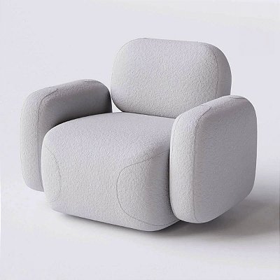 Poltrona Giratória Cairo em Bouclé Branco Cru