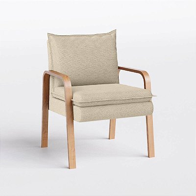 Poltrona Decorativa Bela em Linho Bege Creme