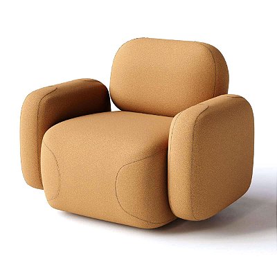 Poltrona Giratória Cairo em Bouclé Amarelo-Alaranjado