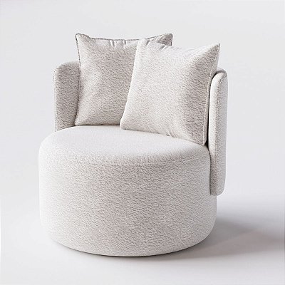 Poltrona Giratória Bangkok em Bouclé Branco Cru