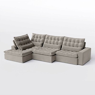 Sofá Volt com Chaise 2,80m em Veludo Castor Cascalho