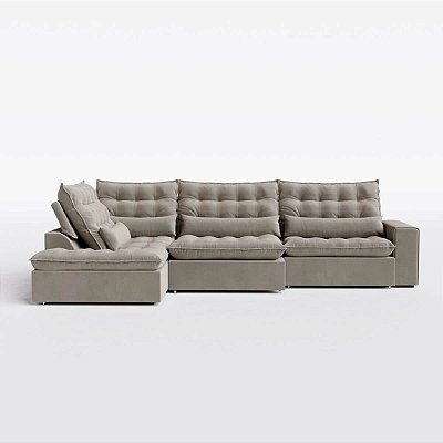 Sofá Volt com Chaise 3,20m em Veludo Castor Cascalho