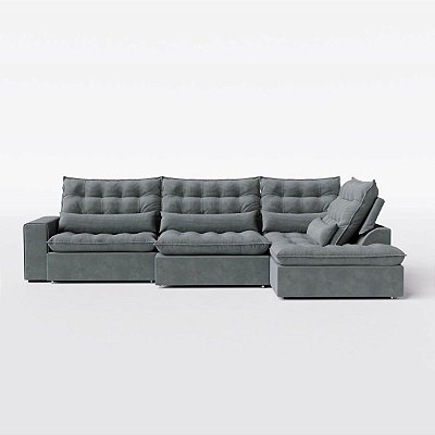 Sofá Volt com Chaise 3,40m em Veludo Cinza Grafite