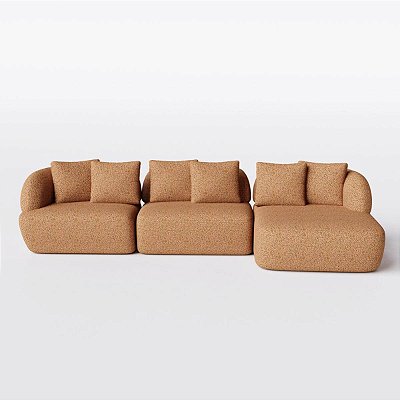 Sofá Living Fixo Com Chaise Van Gogh 3,20m em Bouclé Amarelo-Alaranjado