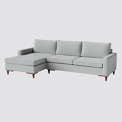 Sofá Living Fixo Viena com Chaise 2,40m e Bouclé Cinza Claro