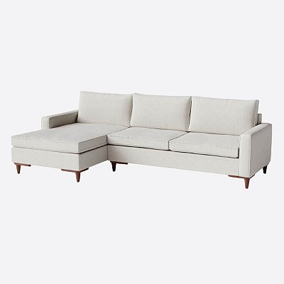 Sofá Living Fixo Viena com Chaise 2,70m em Linho Bege Mesclado