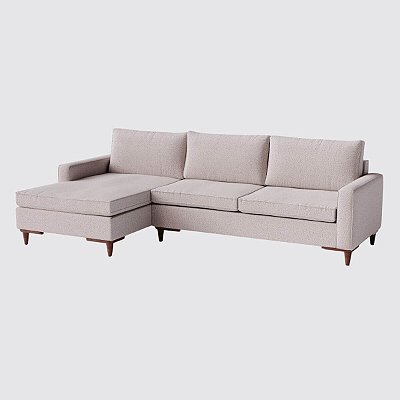 Sofá Living Fixo Viena com Chaise 2,70m em Bouclé Chapagne