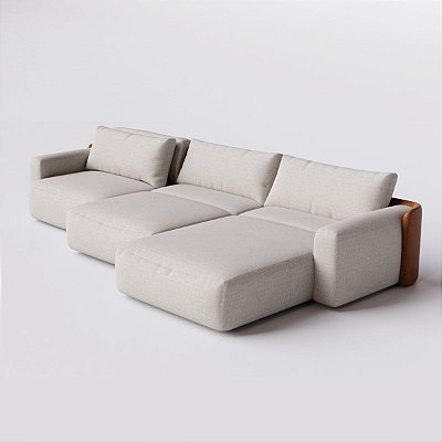 Sofá Cama Ibiza Sem Caixa com Chaise 4,00m em Linho Off White Areia