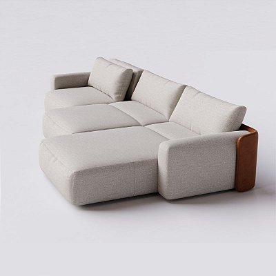 Sofá Cama Ibiza Sem Caixa com Chaise 2,80m em Linho Off White Areia