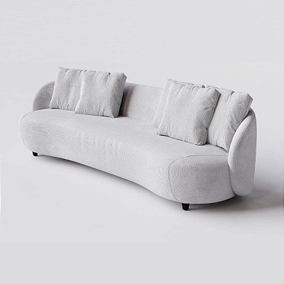 Sofá Living Fixo Mônaco 2,60m em Bouclé Branco Cru