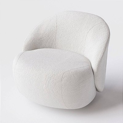 Poltrona Giratória Mônaco em Bouclé Branco Cru