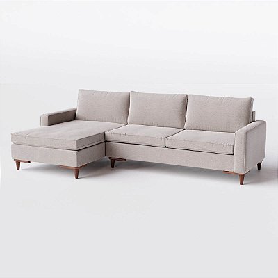 Sofá Living Fixo Viena com Chaise 2,70m em Linho Bege Avelã
