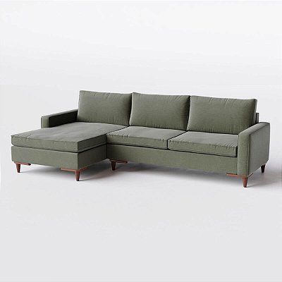 Sofá Living Fixo Viena com Chaise 2,70m em Linho Verde