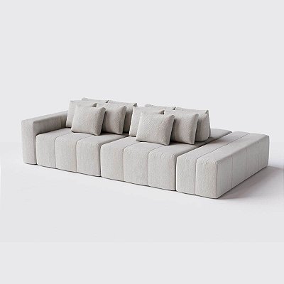 Sofá Modulado Ilha Santorini 3,10m x 1,80m em Bouclé Bege