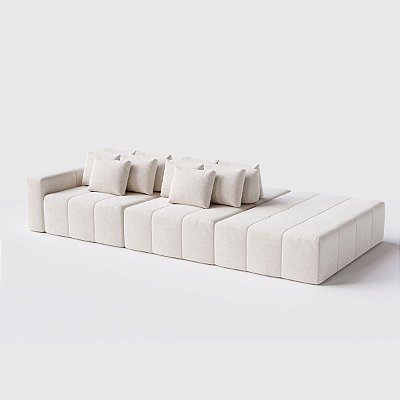 Sofá Modulado Ilha Santorini 3,80m x 1,80m em Linho Off White Areia
