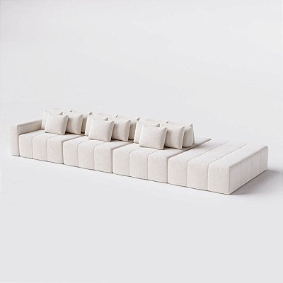 Sofá Modulado Ilha Santorini 4,20m x 1,60m em Linho Off White Areia