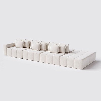 Sofá Modulado Ilha Santorini 5,00m x 1,80m em Linho Off White Areia