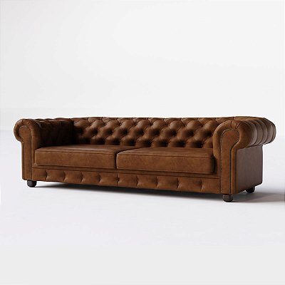 Sofá Living Fixo Chesterfield 2,40m em Couro Cappuccino