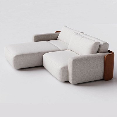 Sofá Cama Ibiza Sem Caixa com Super Chaise 2,60m em Linho Off White Areia e Corino Marrom
