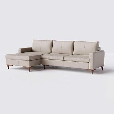 Sofá Living Fixo Viena com Chaise 2,40m em Couro Bege