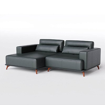 Sofá Living Fixo Houston com Chaise 2,28m em Couro Musgo