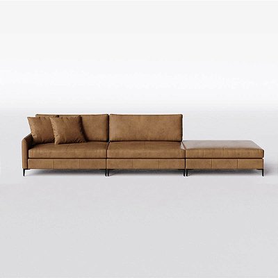 Sofá Living Modulado Monte Carlo 3,38m em Couro Nozes