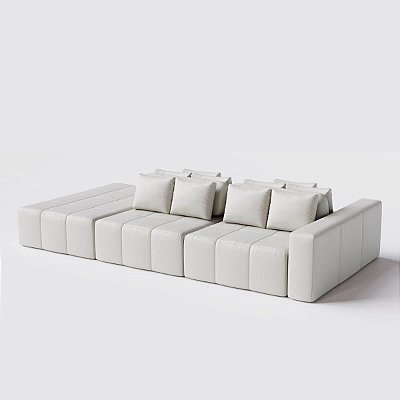 Sofá Modulado Ilha Santorini 3,55m x 1,60m em Couro Off White