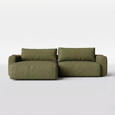 Sofá Cama Ibiza Sem Caixa com Super Chaise 2,40m em Linho Verde e Corino Marrom