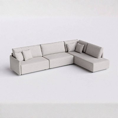 Sofá Living Modulado Mosaico 2,54m x 2,07m em Linho Off White Areia
