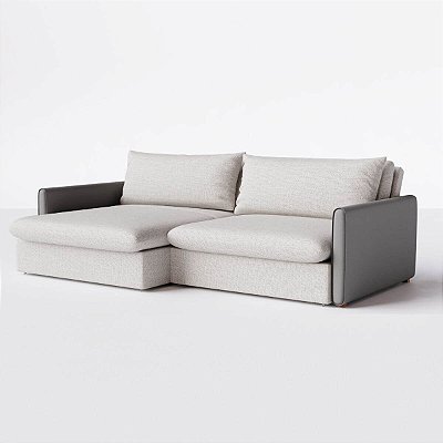 Sofá Cama Berlim Sem Caixa 1,80m em Linho Off White Natural e Corino Cinza