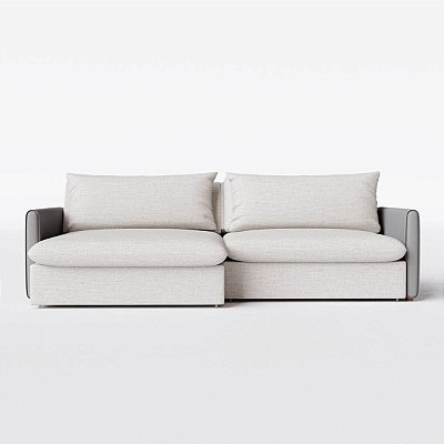 Sofá Cama Berlim Sem Caixa 2,00m em Linho Off White Natural e Corino Cinza