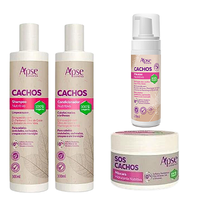 Kit Shampoo, Condicionador, Máscara e Mousse Sos Cachos - APSE