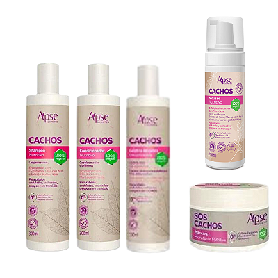 Kit Shampoo, Condicionador, Gelatina, Mousse e Máscara Sos Cachos - APSE
