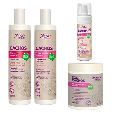 Kit Shampoo, Condicionador, Ativador e Mousse Sos Cachos - APSE