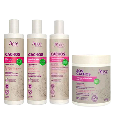 Kit Shampoo, Condicionador, Gelatina e Ativador Sos Cachos - APSE