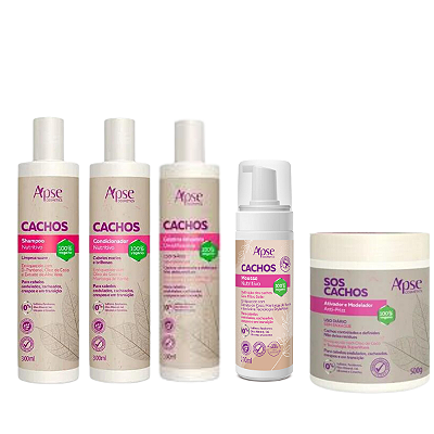Kit Shampoo, Condicionador, Gelatina, Mousse e Ativador Sos Cachos - APSE