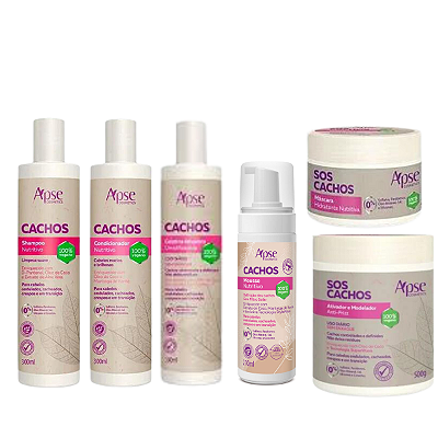 Kit Shampoo, Condicionador, Gelatina, Mousse, Máscara e Ativador Sos Cachos - APSE