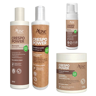 Kit Shampoo, Condicionador, Mousse e Creme para Pentear Crespo Power - APSE