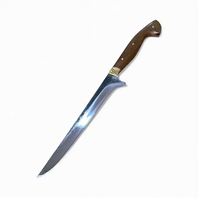 Faca fileteira para churrasco FULL TANG carbono 9" cabo em madeira nobre