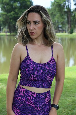 Top Cropped Roxinho Estampado - Poliamida