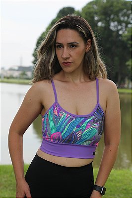 Top Cropped Roxo Estampado - Poliamida