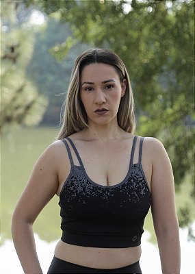 Conjunto Degradê Preto e Cinza - Shorts Curtinho + Top Alça Dupla - Poliamida