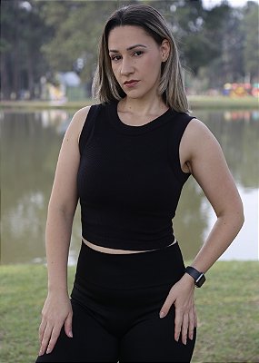 Conjunto Canelado Preto - Legging + Cropped