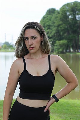 Top Cropped Preto Alcinha mais Larga - Poliamida