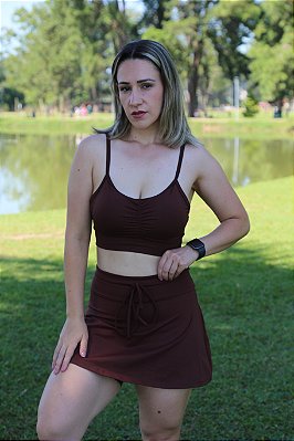 Top Franzido Costas Nua Marrom - Poliamida