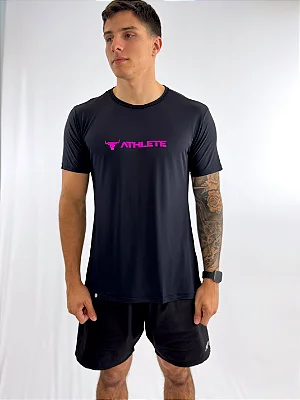 Camiseta Poliamida Athlete Preto/Rosa - Masculina