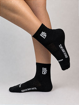 Meia Runner de Poliamida Preto com Branco (Cano Médio)