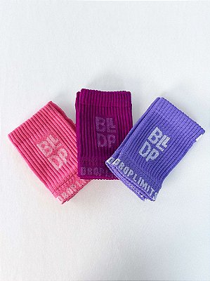 Kit 3 Munhequeiras Seca Suor – Rosa, Roxo e Rosa Fúcsia