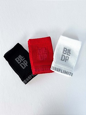 Kit 3 Munhequeiras Seca Suor - Vermelho, Preto/Cinza e Branco