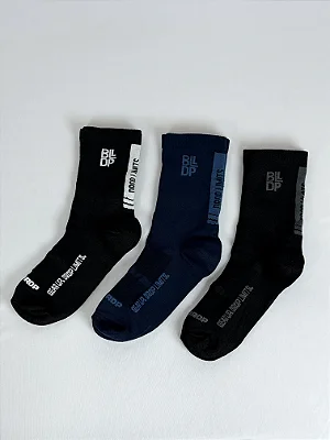 Kit 3 Meias Runner de Poliamida - Preto/Branco, Azul Marinho e Preto/Cinza